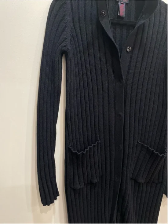 VTG Ralph Lauren Black Ribbed Knit Long Cardigan M Chunky Old Money Minimalist - Picture 3 of 7